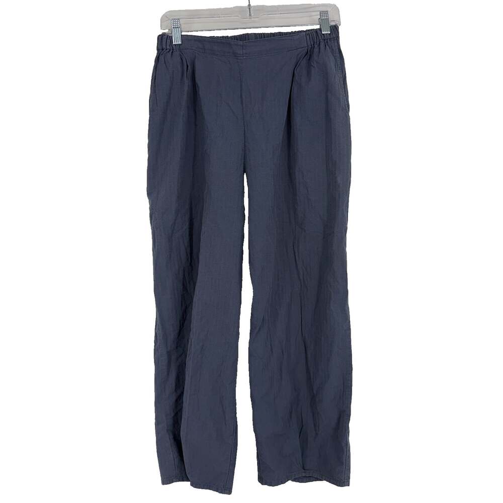 Flax Women S 100% Cotton Pants Crop Blue Stripe Pull On Straight Leg Breathable